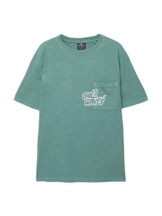 Zdjęcie produktu T-shirt z nadrukiem PULL&BEAR nakrapiany turkus