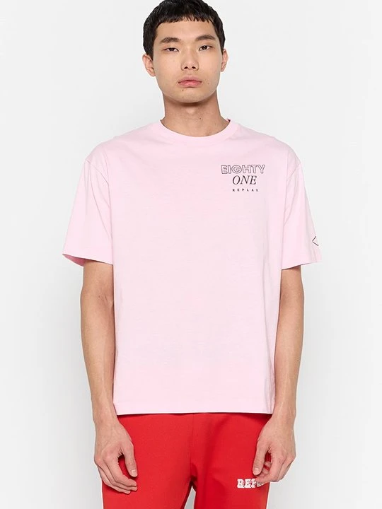 Zdjęcie produktu T-shirt z nadrukiem Replay jasnoróżowy