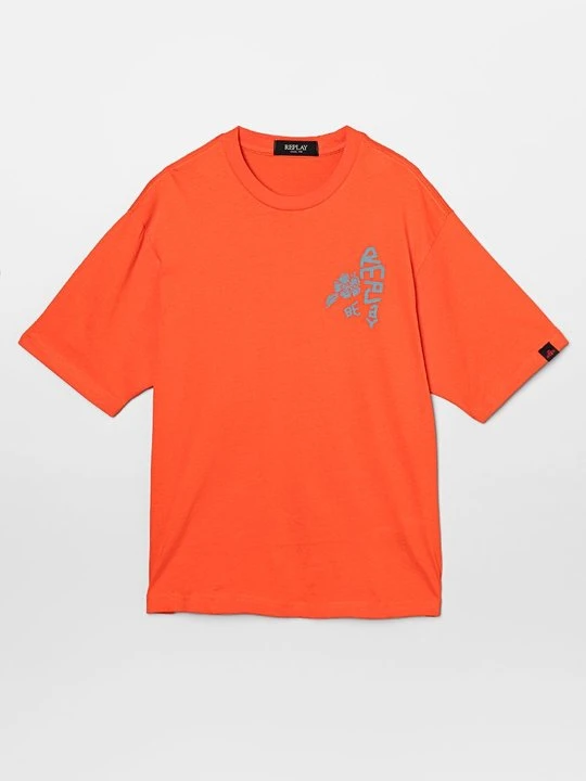 Zdjęcie produktu T-shirt z nadrukiem Replay pomarańczowy