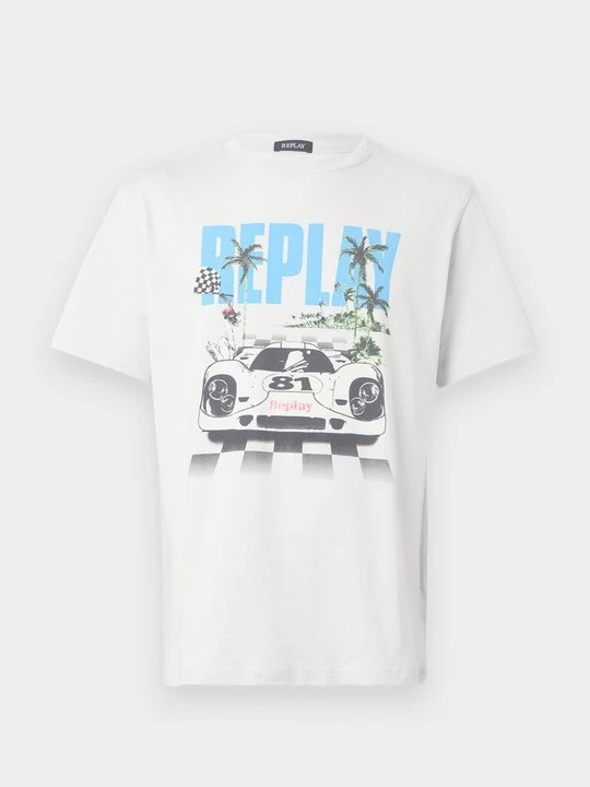 Zdjęcie produktu T-shirt z nadrukiem Replay mleczny
