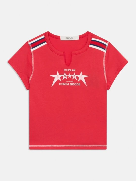 Zdjęcie produktu T-shirt z nadrukiem Replay czerwony