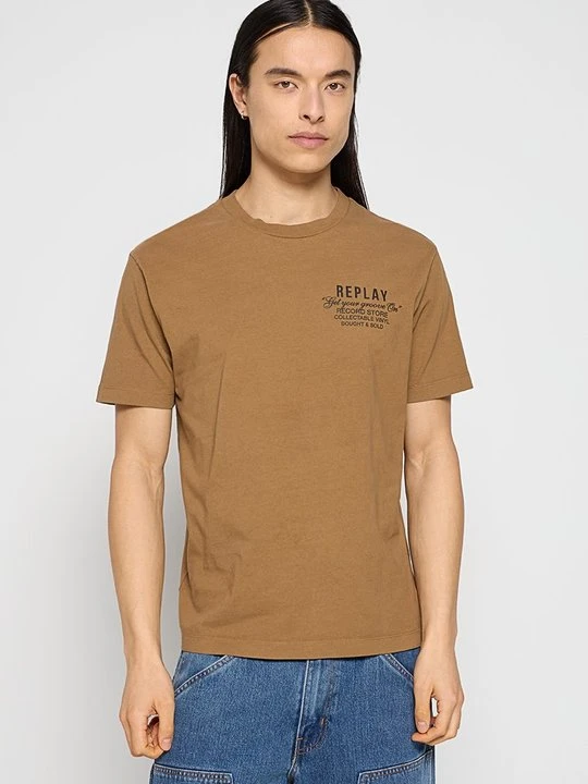 Zdjęcie produktu T-shirt z nadrukiem Replay brązowy