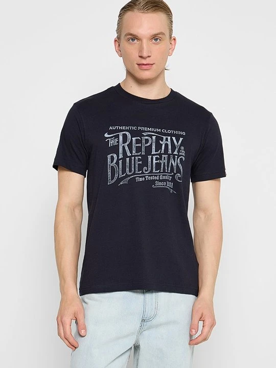 Zdjęcie produktu T-shirt z nadrukiem Replay granatowy