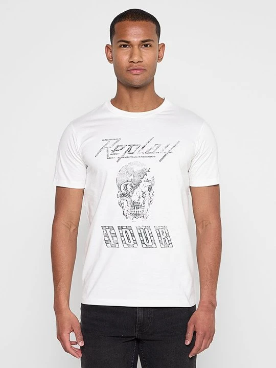 Zdjęcie produktu T-shirt z nadrukiem Replay mleczny