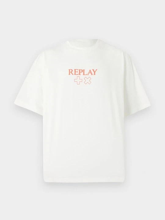 Zdjęcie produktu T-shirt z nadrukiem Replay mleczny