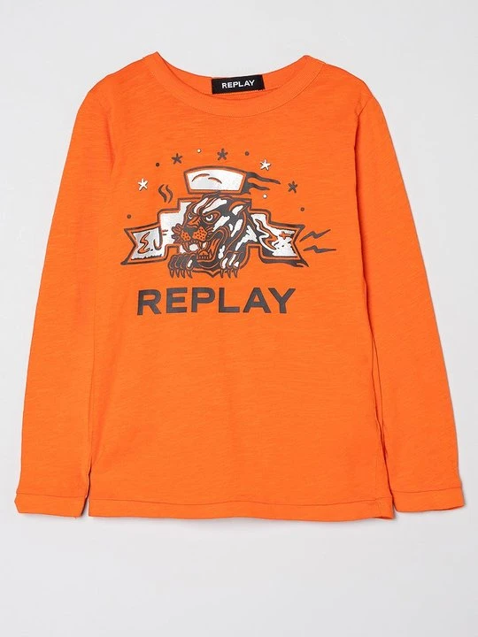 Zdjęcie produktu T-shirt z nadrukiem Replay pomarańczowy