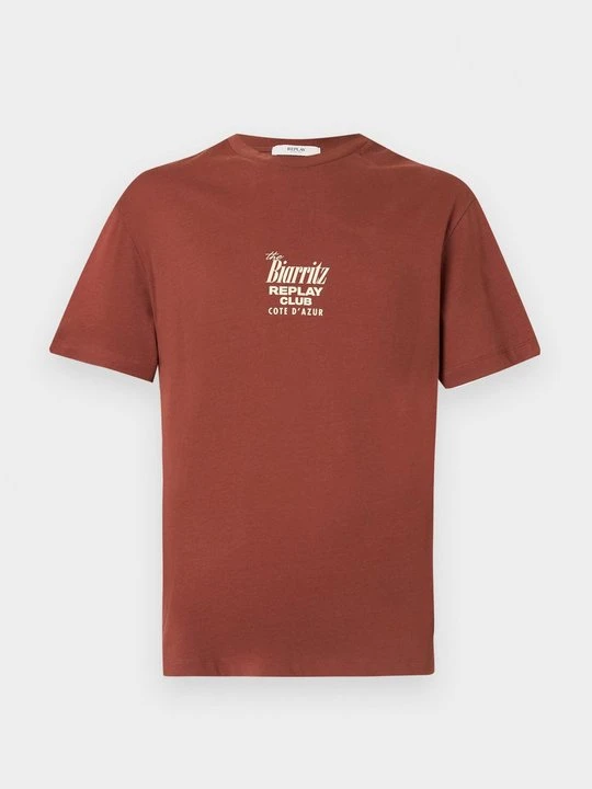Zdjęcie produktu T-shirt z nadrukiem Replay ciemnobrązowy