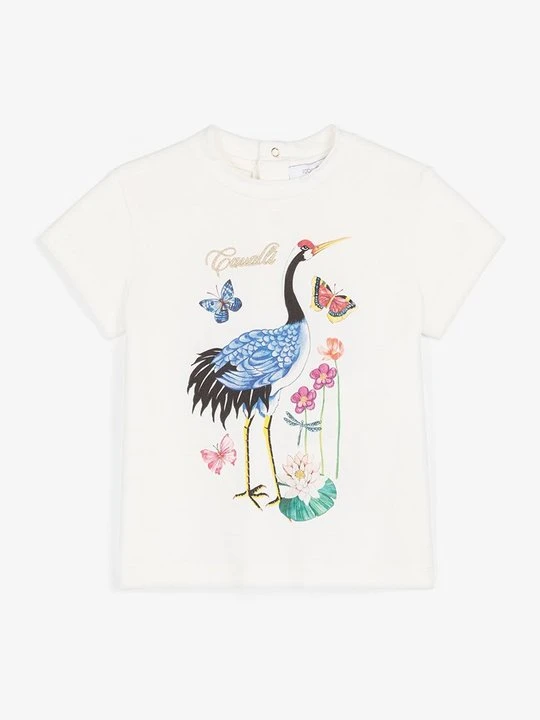 Zdjęcie produktu T-shirt z nadrukiem Roberto Cavalli mleczny