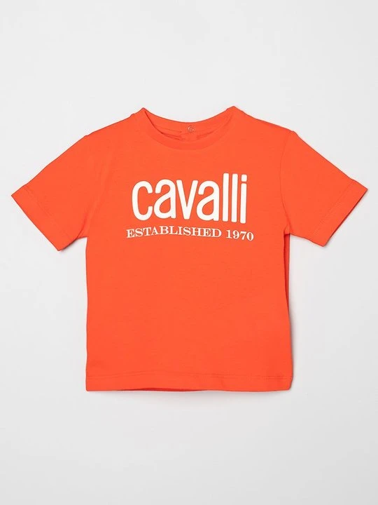 Zdjęcie produktu T-shirt z nadrukiem Roberto Cavalli pomarańczowy