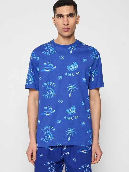 Zdjęcie produktu T-shirt z nadrukiem Scotch & Soda niebieski