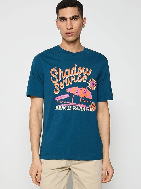 Zdjęcie produktu T-shirt z nadrukiem Scotch & Soda niebieski