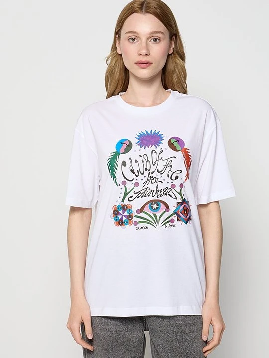 Zdjęcie produktu T-shirt z nadrukiem Scotch & Soda biały