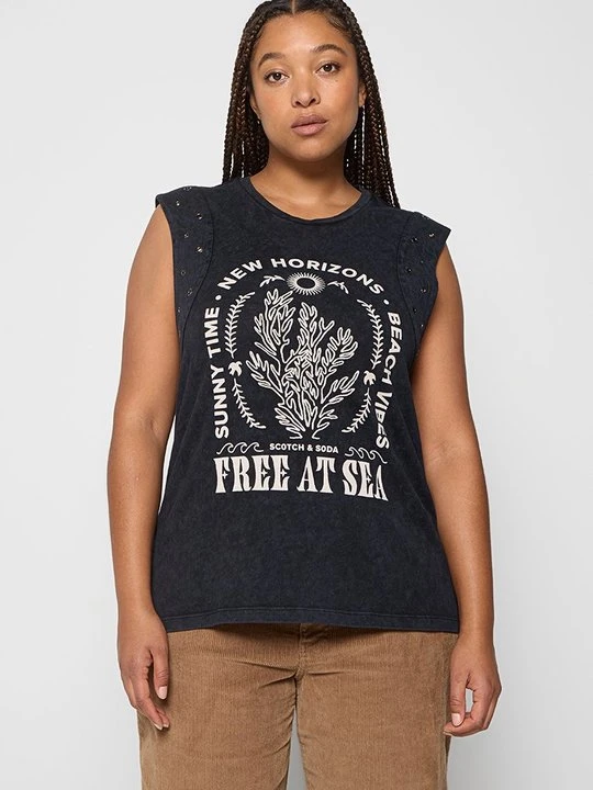 Zdjęcie produktu T-shirt z nadrukiem Scotch & Soda czarny