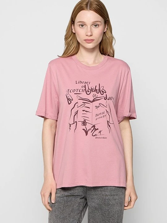 Zdjęcie produktu T-shirt z nadrukiem Scotch & Soda jasnoróżowy