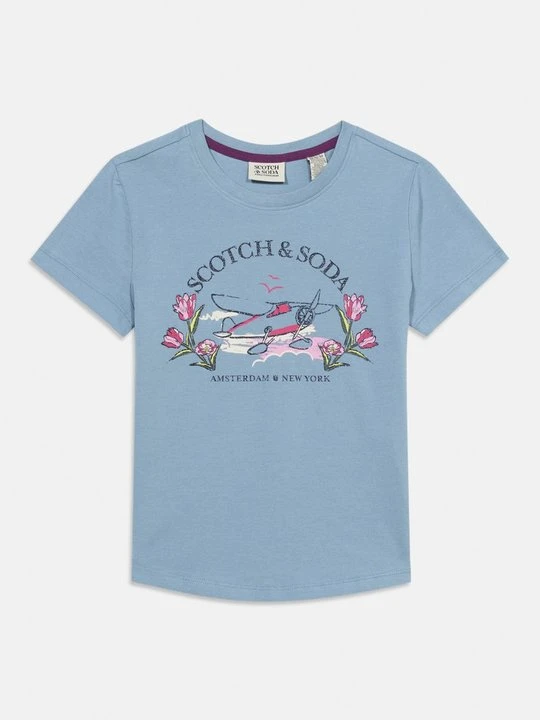 Zdjęcie produktu T-shirt z nadrukiem Scotch & Soda jasnoniebieski