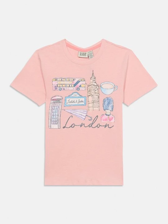 Zdjęcie produktu T-shirt z nadrukiem Scotch & Soda jasnoróżowy
