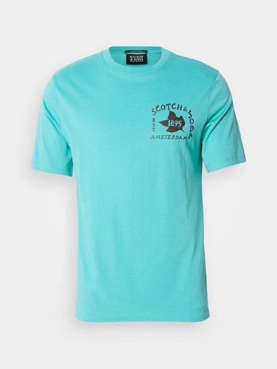 Zdjęcie produktu T-shirt z nadrukiem Scotch & Soda turkusowy