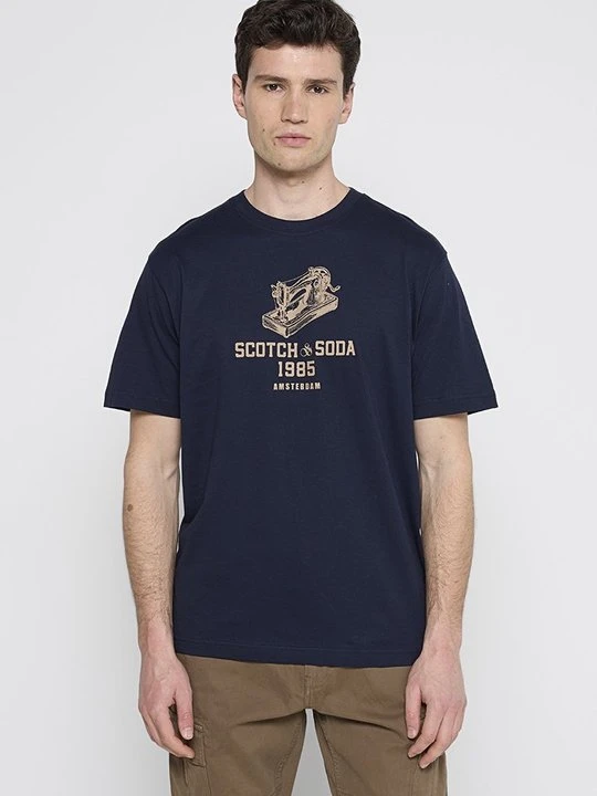 Zdjęcie produktu T-shirt z nadrukiem Scotch & Soda granatowy