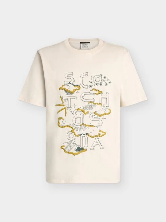 Zdjęcie produktu T-shirt z nadrukiem Scotch & Soda mleczny