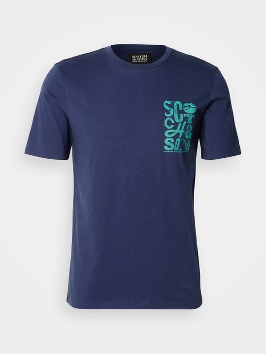 Zdjęcie produktu T-shirt z nadrukiem Scotch & Soda niebieski