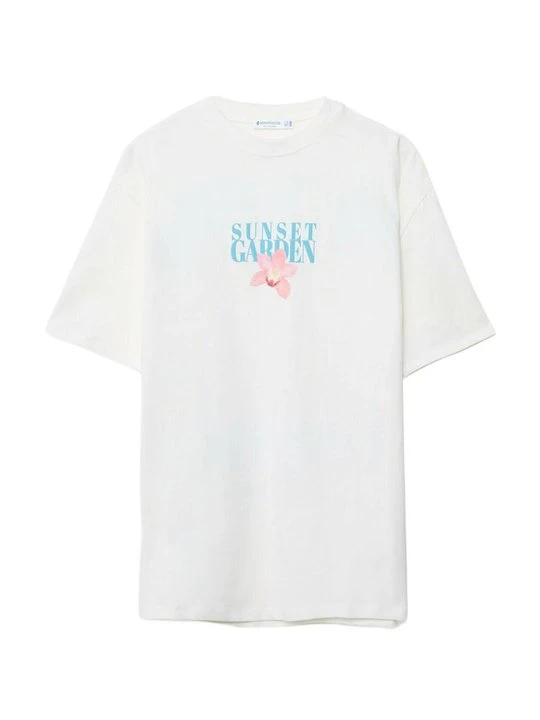 Zdjęcie produktu T-shirt z nadrukiem Stradivarius beżowy