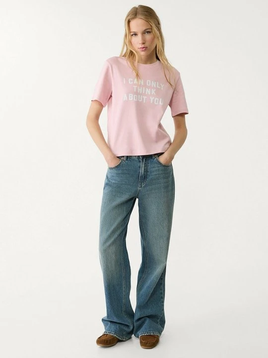 Zdjęcie produktu T-shirt z nadrukiem Stradivarius jasnoróżowy