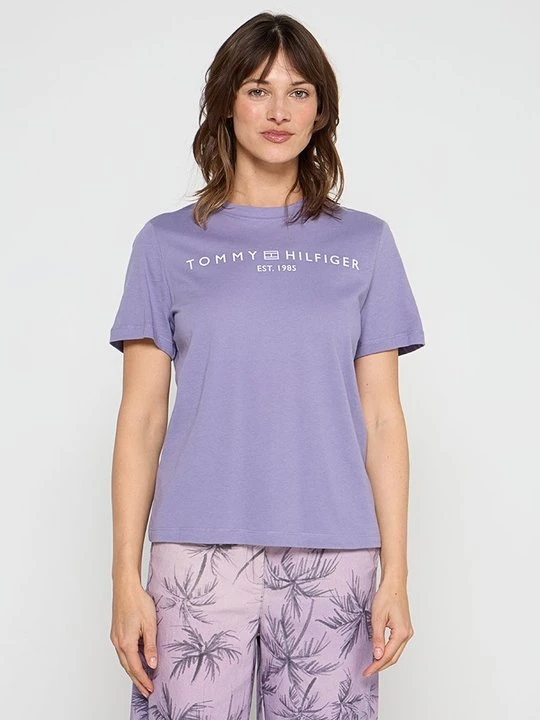 Zdjęcie produktu T-shirt z nadrukiem Tommy Hilfiger liliowy