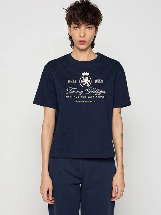 Zdjęcie produktu T-shirt z nadrukiem Tommy Hilfiger niebieski denim