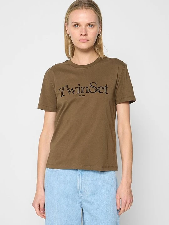 Zdjęcie produktu T-shirt z nadrukiem TWINSET brązowy
