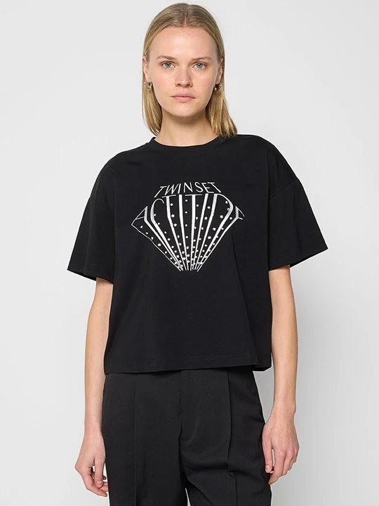 Zdjęcie produktu T-shirt z nadrukiem TWINSET antracytowy melanż