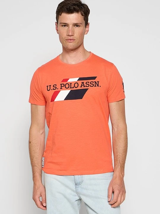 Zdjęcie produktu T-shirt z nadrukiem U.S. POLO ASSN. pomarańczowy