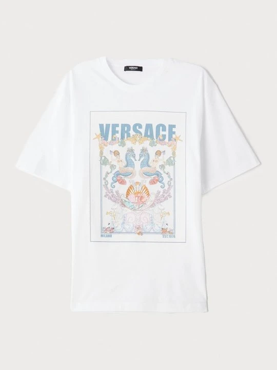 Zdjęcie produktu T-shirt z nadrukiem Versace mleczny