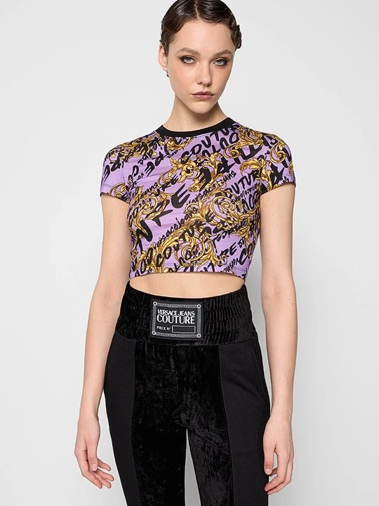 Zdjęcie produktu T-shirt z nadrukiem Versace Jeans Couture w kolorze złota