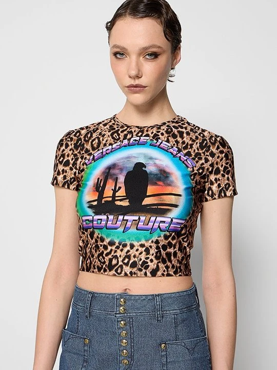 Zdjęcie produktu T-shirt z nadrukiem Versace Jeans Couture brązowy