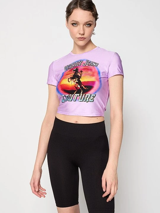 Zdjęcie produktu T-shirt z nadrukiem Versace Jeans Couture liliowy