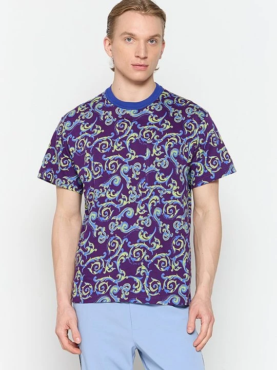 Zdjęcie produktu T-shirt z nadrukiem Versace Jeans Couture fioletowy