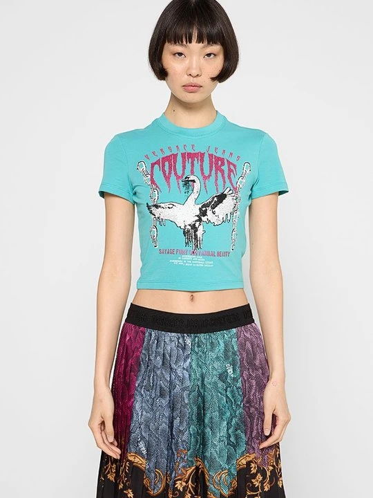 Zdjęcie produktu T-shirt z nadrukiem Versace Jeans Couture turkusowy