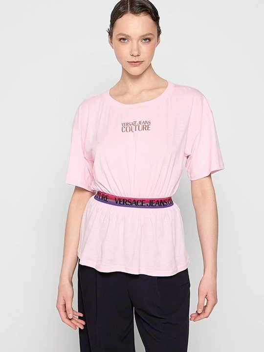 Zdjęcie produktu T-shirt z nadrukiem Versace Jeans Couture jasnoróżowy
