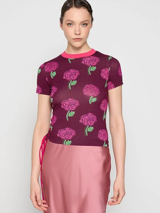 Zdjęcie produktu T-shirt z nadrukiem Versace Jeans Couture ciemnoczerwony