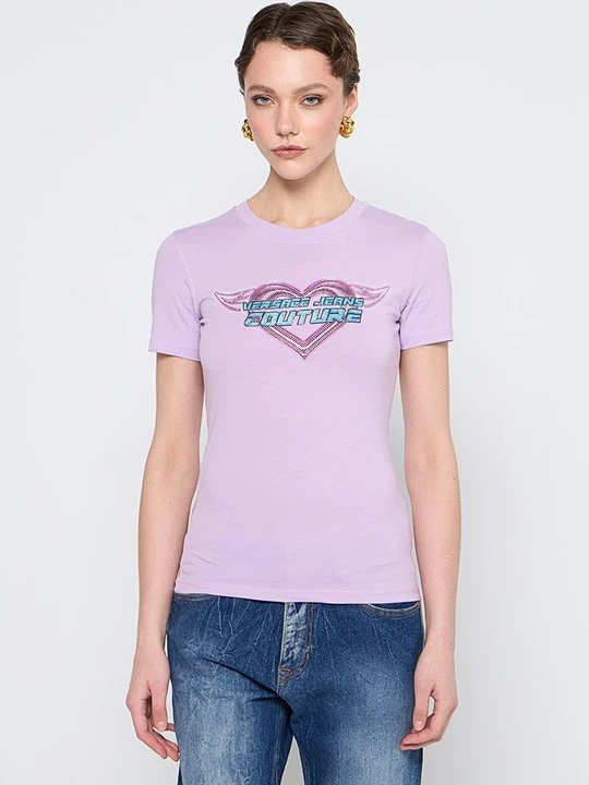 Zdjęcie produktu T-shirt z nadrukiem Versace Jeans Couture fioletowy