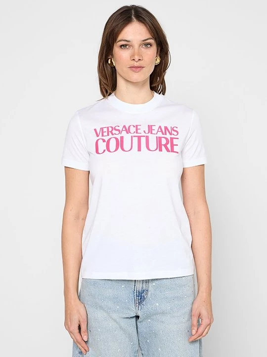 Zdjęcie produktu T-shirt z nadrukiem Versace Jeans Couture mleczny