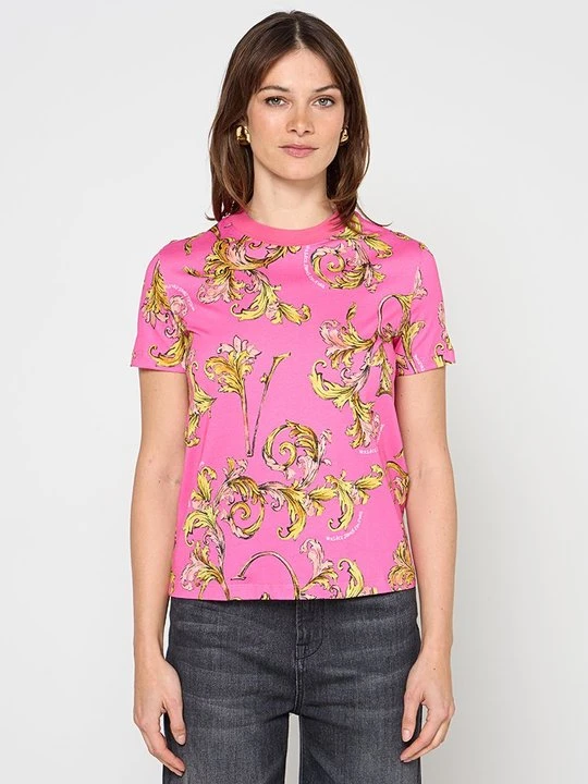 Zdjęcie produktu T-shirt z nadrukiem Versace Jeans Couture jasnoróżowy
