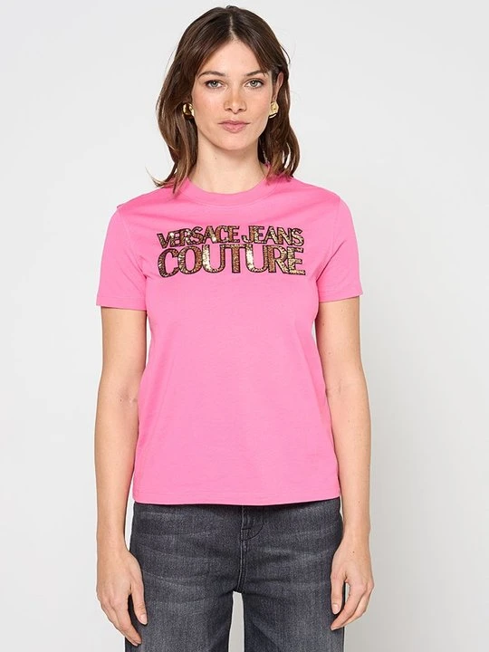 Zdjęcie produktu T-shirt z nadrukiem Versace Jeans Couture jasnoróżowy
