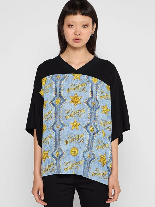 Zdjęcie produktu T-shirt z nadrukiem Versace Jeans Couture granatowy