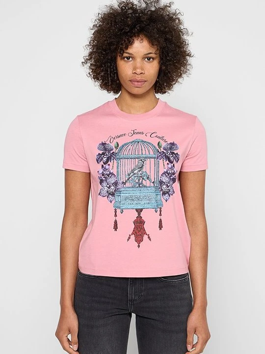 Zdjęcie produktu T-shirt z nadrukiem Versace Jeans Couture jasnoróżowy