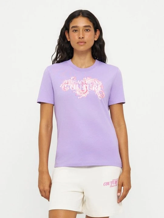 Zdjęcie produktu T-shirt z nadrukiem Versace Jeans Couture liliowy