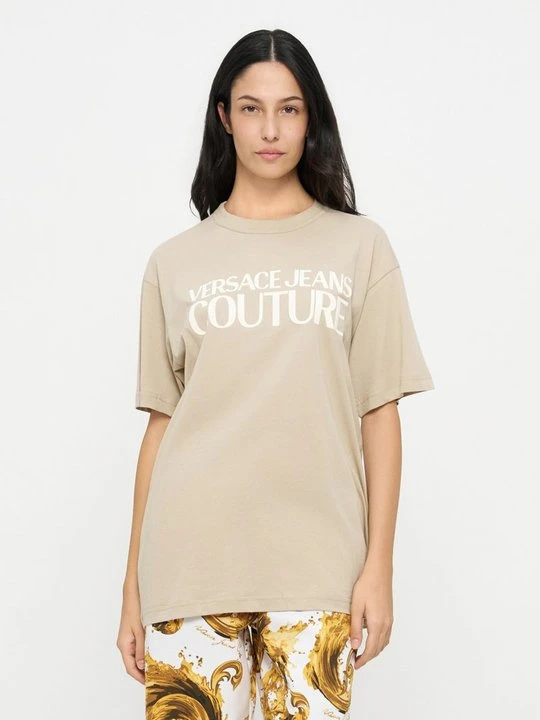 Zdjęcie produktu T-shirt z nadrukiem Versace Jeans Couture piaskowy