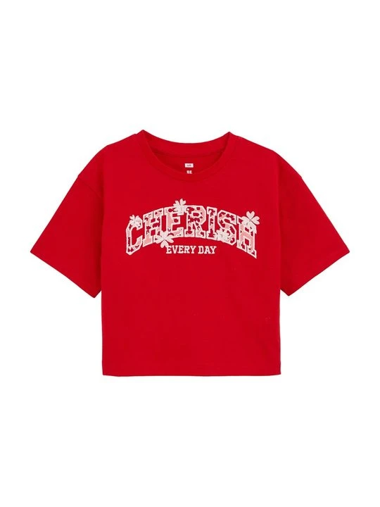 Zdjęcie produktu T-shirt z nadrukiem WE Fashion ciemnoczerwony melanż