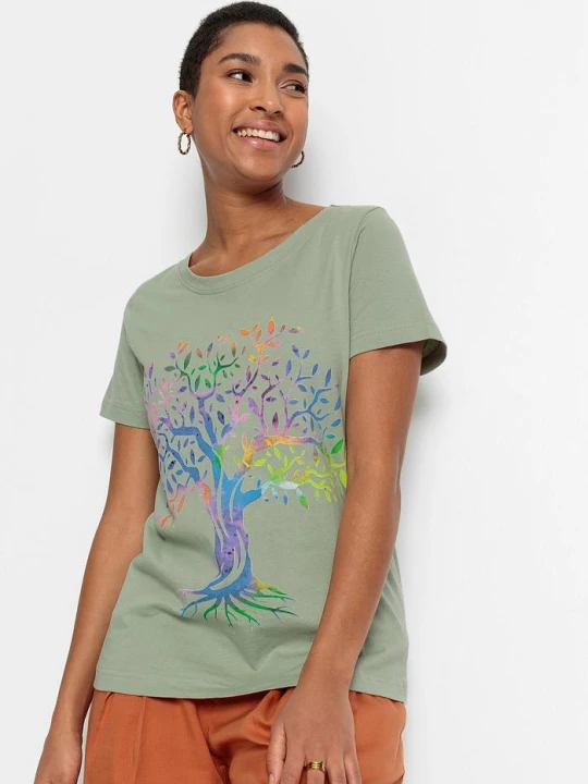 Zdjęcie produktu T-shirt z nadrukiem z bawełny organicznej BonPrix zielony