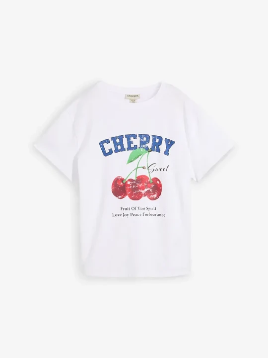 Zdjęcie produktu T-shirt z nadrukiem z czystej bawełny organicznej BonPrix biały